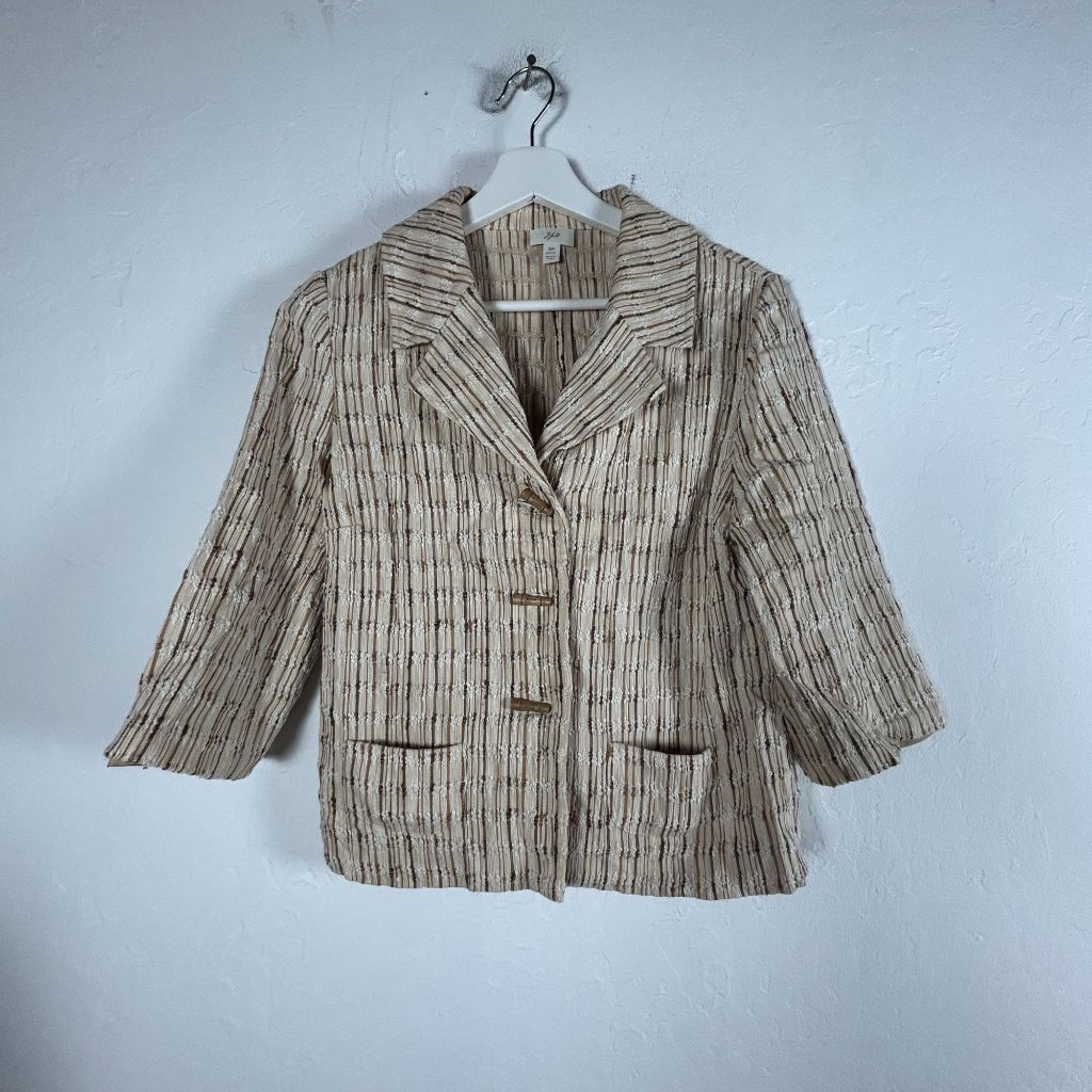 J.Jill Womens Textured Silk Blend Blazer Jacket Small Petite Tan Toggle Closure